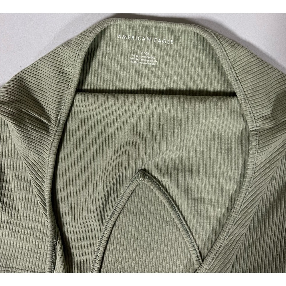 American Eagle Olive Green Solid Ribbed Halter Cr… - image 4